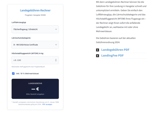 Neu: Landegebühren-Rechner